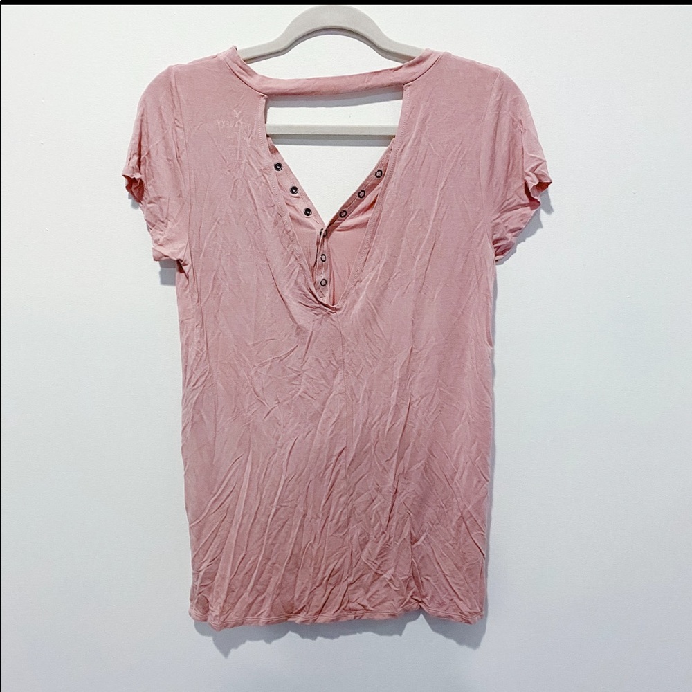 Pink button vneck - Picture 3 of 4